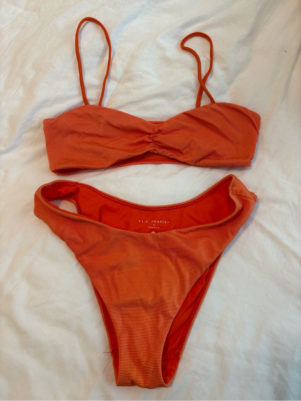 PacSun x LA Hearts Orange Ruched Bandeau Bikini Top & High Cut Bottoms